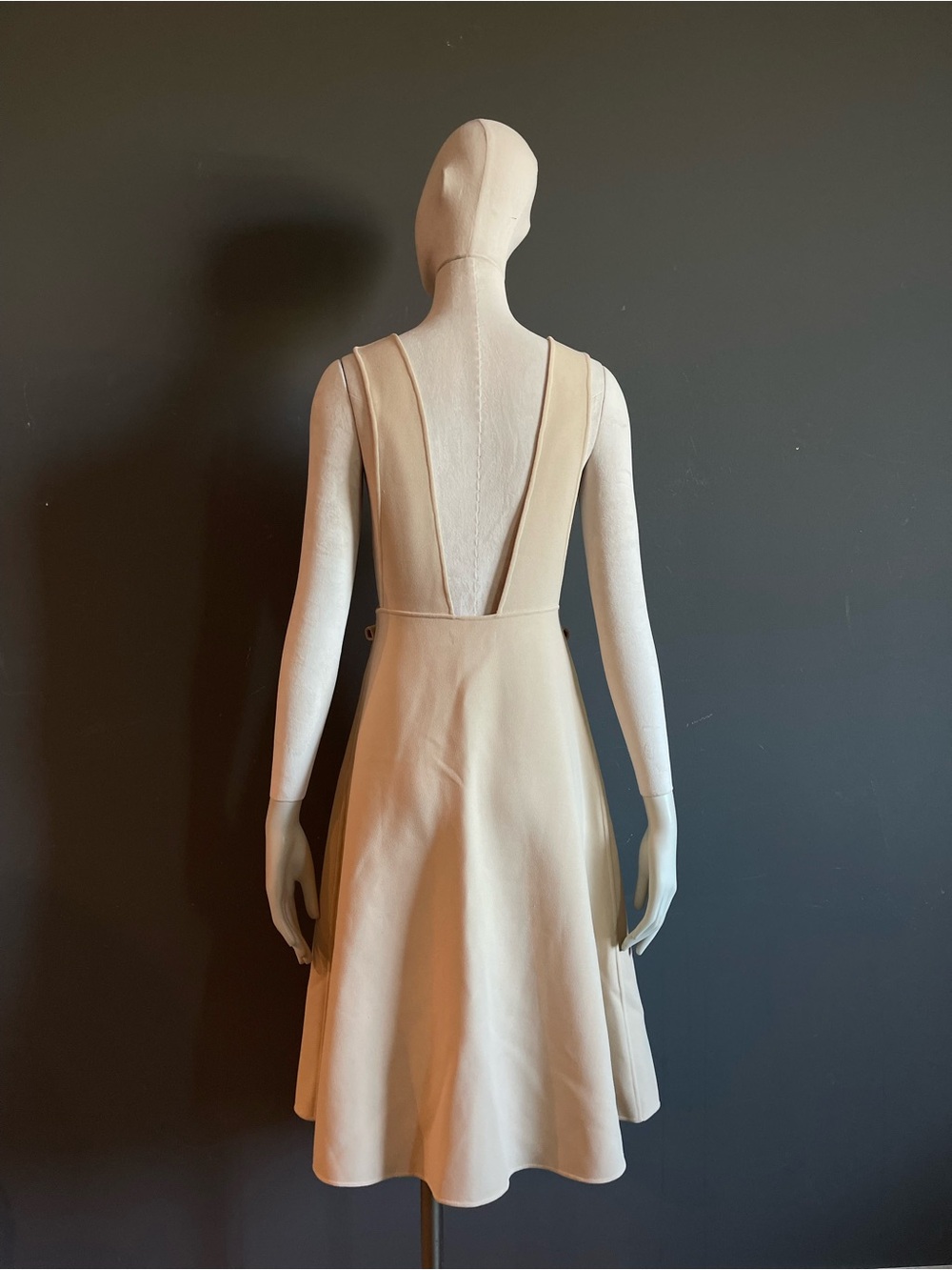 Few Moda Ivory Deep V Pinafore Midi Dress Utility Pockets Romantic Minimalism S - Picture 5 of 9